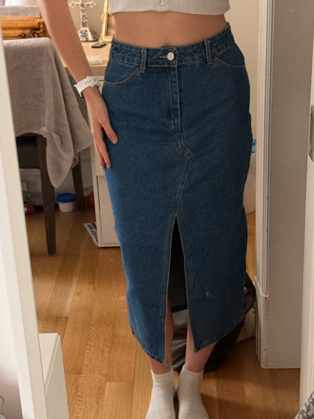 Lulus Dark Blue Denim Midi Skirt